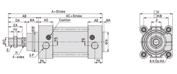 Dimensions AirTAC Air Cylinder SAI series