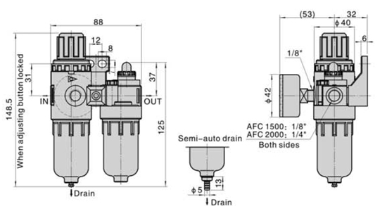 Dimensions AirTAC - FR.L ชุดกรองลมดักน้ำ รุ่น AFC, BFC Series Dimensions AirTAC - FR.L ชุดกรองลมดักน้ำ รุ่น AFC, BFC Series