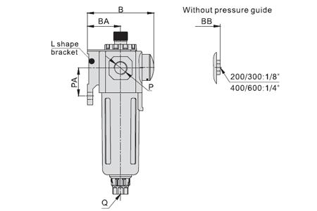 Dimensions AirTAC - FRL ชุดกรองลมดักน้ำ รุ่น GAC series